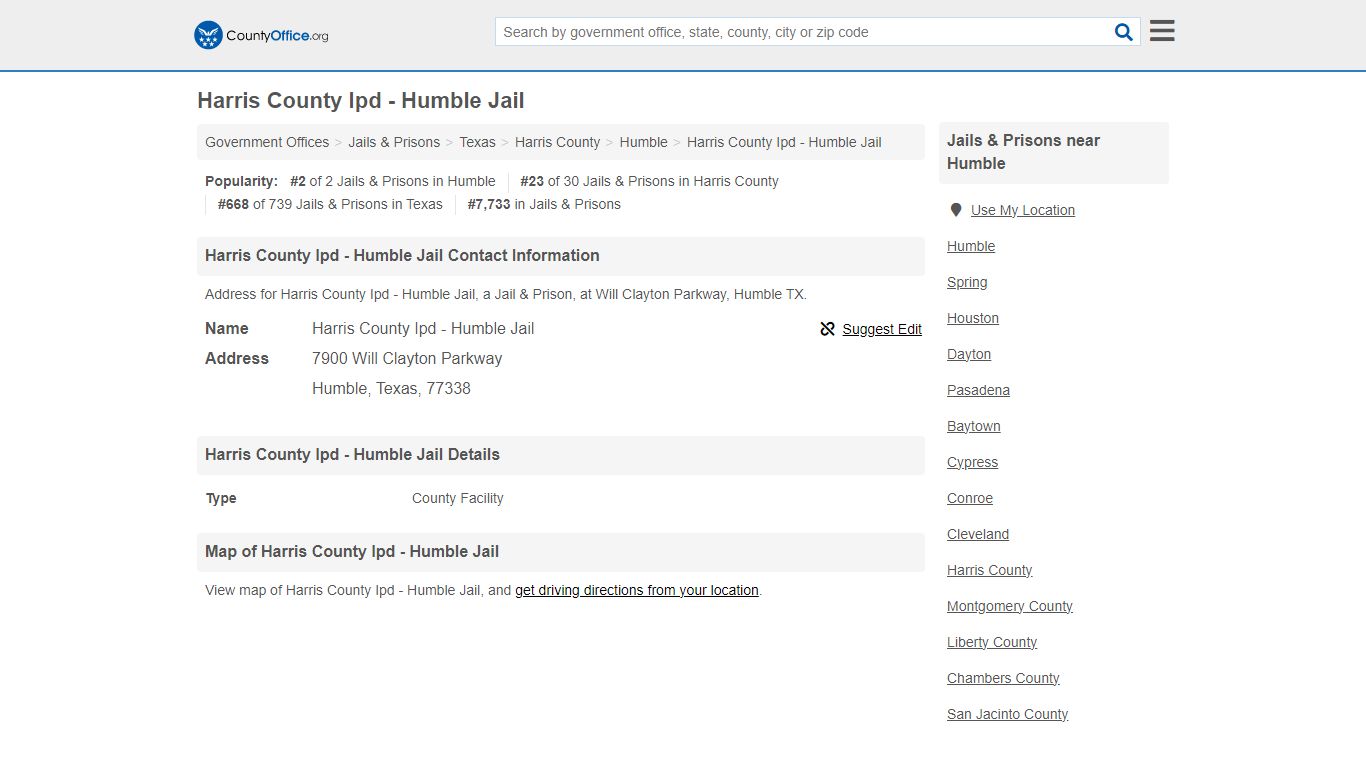 Harris County Ipd - Humble Jail - Humble, TX (Address)